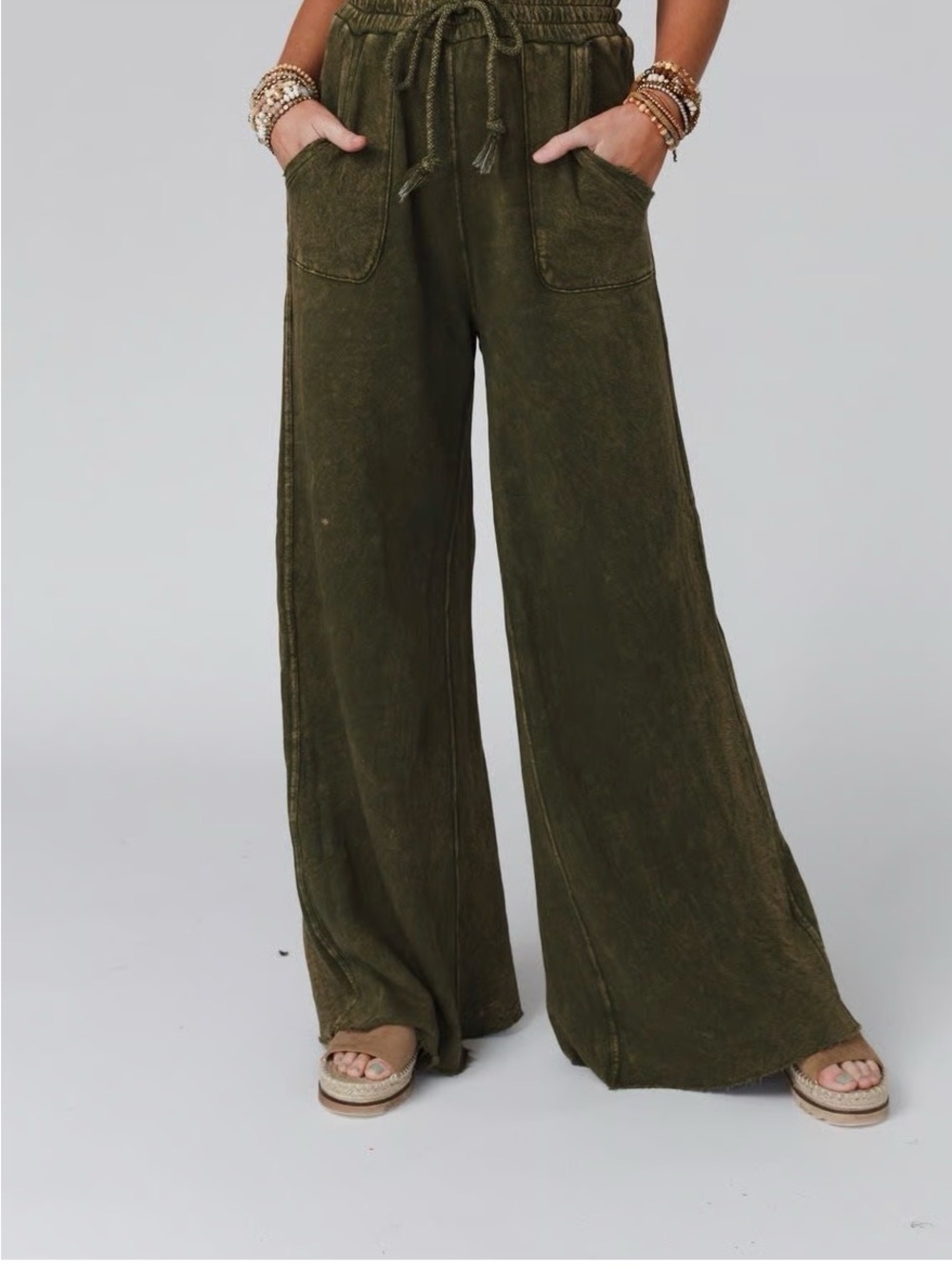 Three Bird Nest Relaxing Robin Wide Leg Pants  Olive Green  Size Small